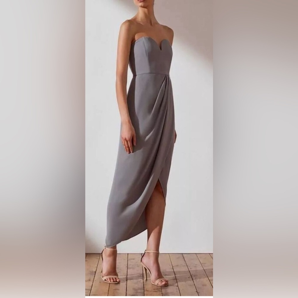 Shona Joy U Wire Bustier Draped Strapless Grey Formal Dress US 4